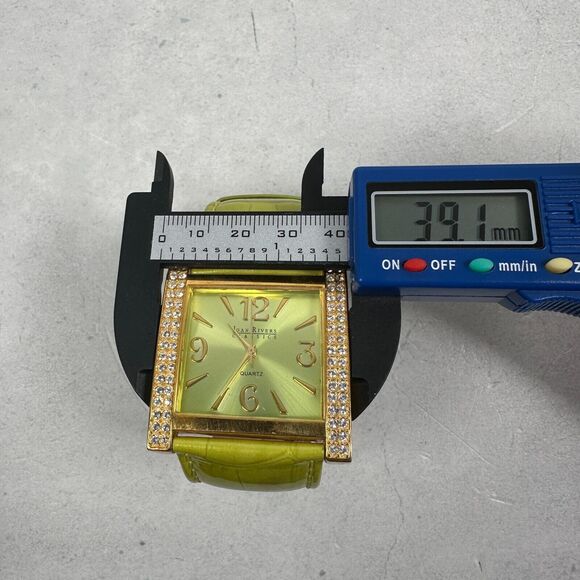 Joan Rivers Watch Womens 39mm Pave Bezel Green Embossed Band Quartz New Battery - Picture 10 of 11